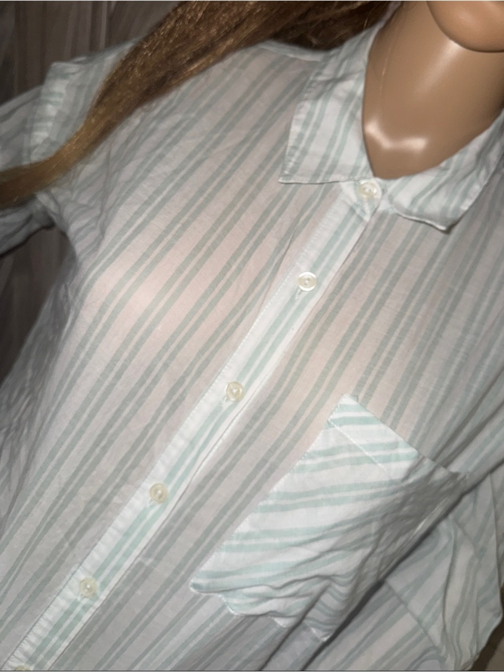 Women’s Light Blue & White Striped Button-Up Shirt